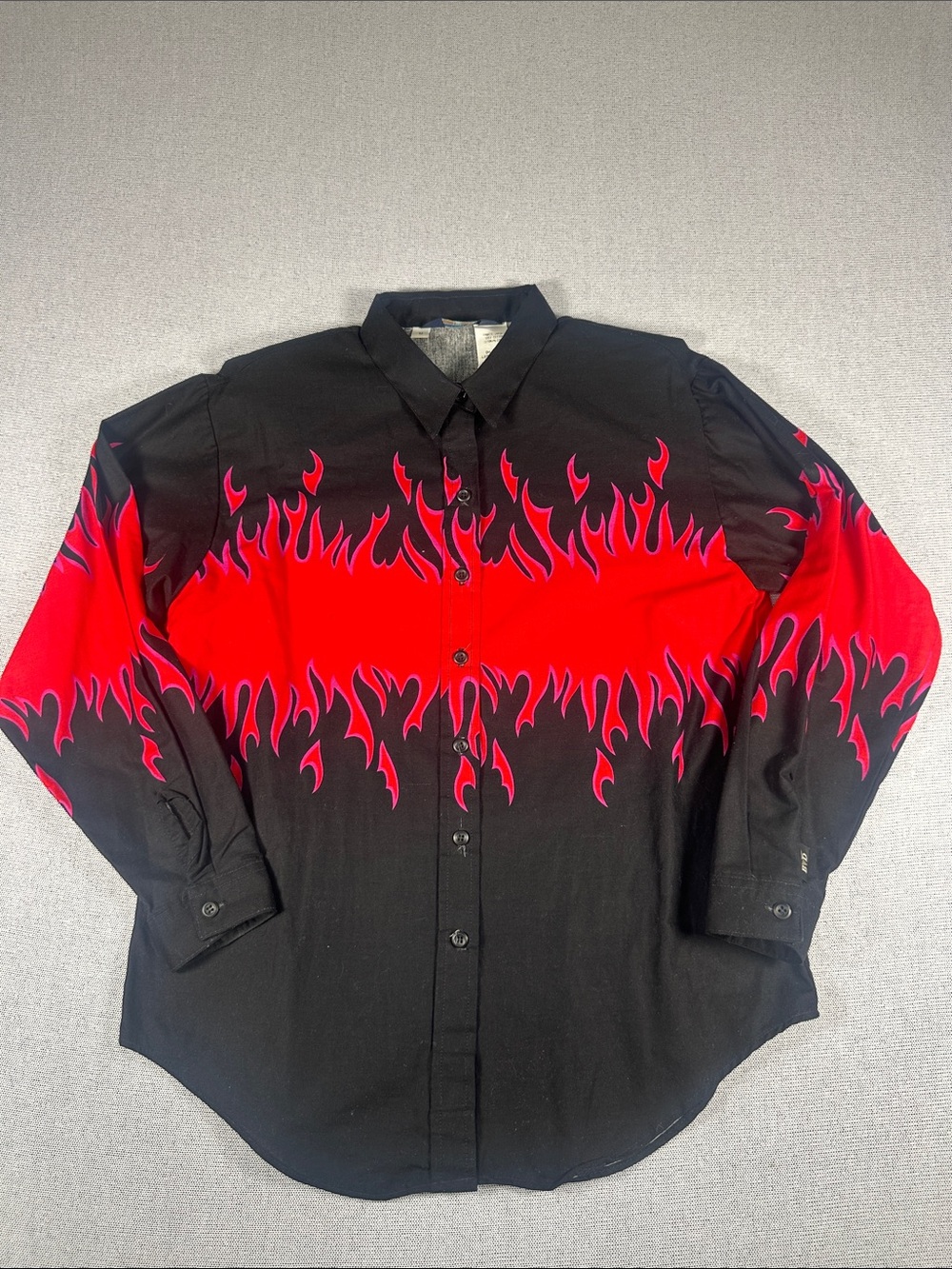 Brooks & Dunn Flames Button Down Shirt Made USA Womens Medium Vintage Black Red